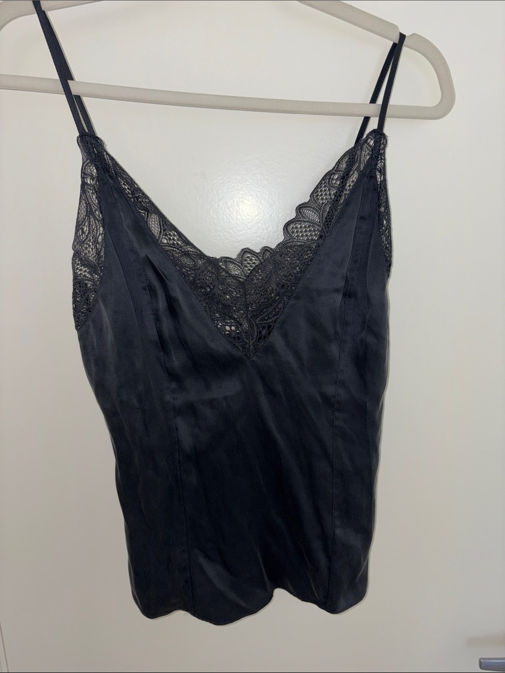 Free People Charcoal Lace Trim Satin Cami Top XS